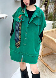 Organic Green Peter Pan Collar Button Pockets Fall Sleeveless Waistcoat - bagstylebliss