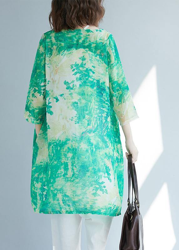 Organic Green Print Shirts V Neck Pockets  Blouses - bagstylebliss