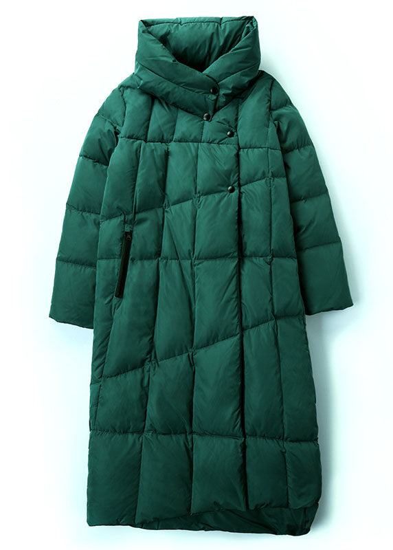 Organic Green Stand Collar Pockets asymmetrical design Winter Duck Down coat