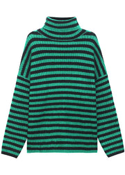 Organic Green Turtleneck Striped cozy Fall Knit Sweater