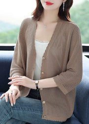 Organic Green V Neck Hollow Out Patchwork Knit Cardigan Summer