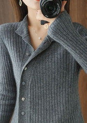 Organic Grey Asymmetric Button Wollstrickoberteil Winter