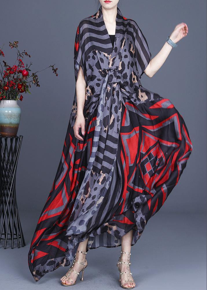 Organic Grey Leopard Print Sleeveless Silk 2 Piece Outfit Summer Dress - bagstylebliss