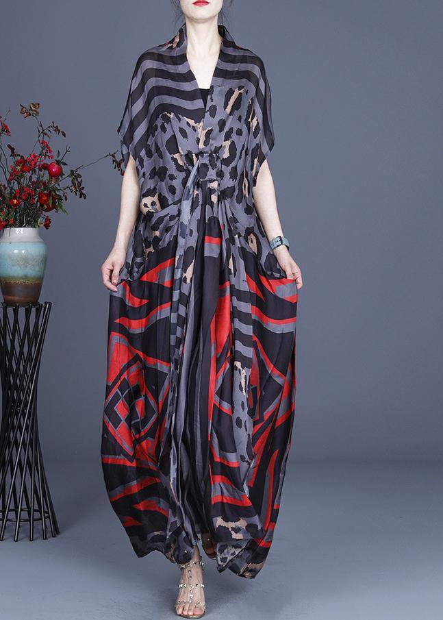 Organic Grey Leopard Print Sleeveless Silk 2 Piece Outfit Summer Dress - bagstylebliss