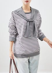 Organic Grey Oversized Striped Cotton Sweatshirt Streetwear Fall