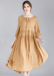 Organic Khaki Drawstring low High Design Spring Holiday Dress Three Quarter Sleeve - bagstylebliss