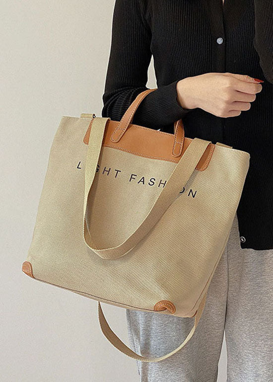 Organic Khaki Graphic Print Canvas Tote Handbag