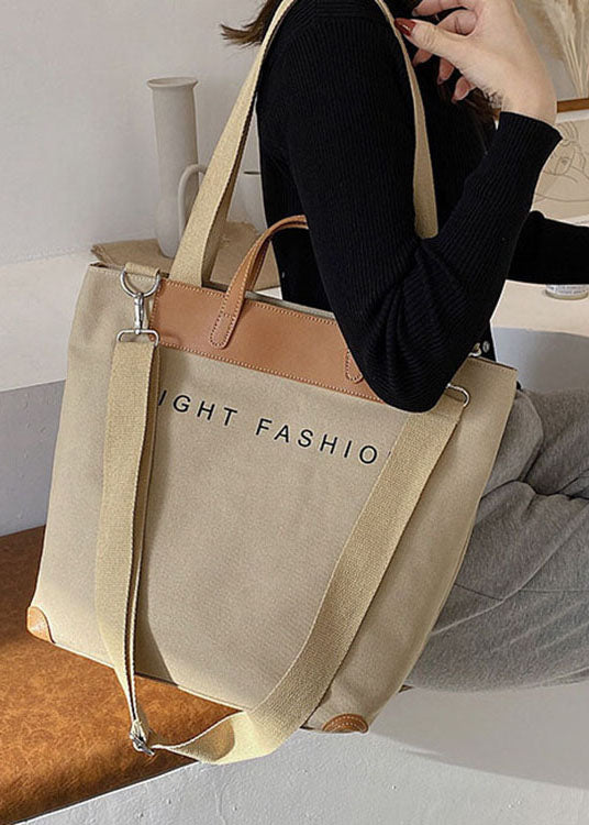 Organic Khaki Graphic Print Canvas Tote Handtasche