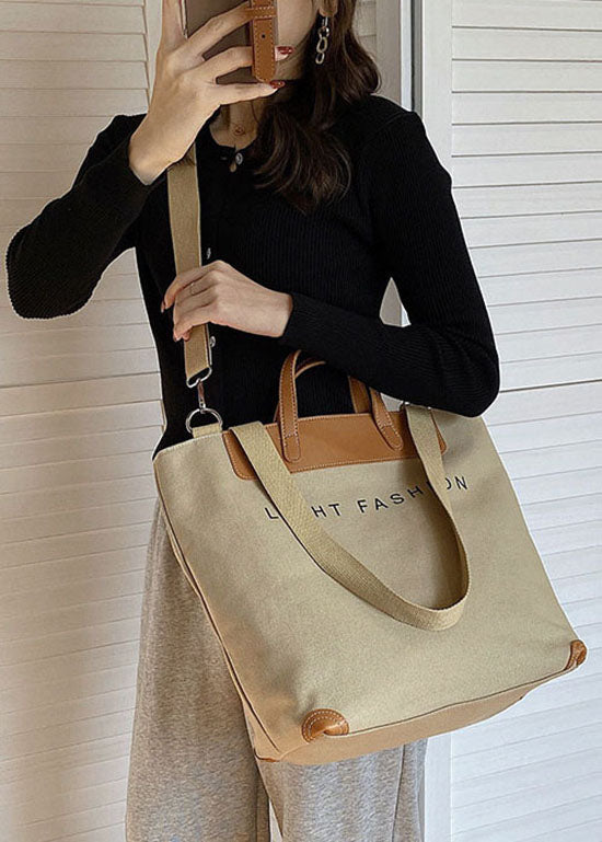 Organic Khaki Graphic Print Canvas Tote Handtasche