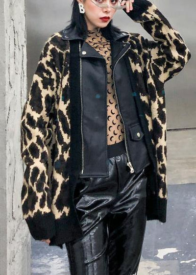 Organic Leopard Fashion Coats Women Cotton lapel zippered outwear - bagstylebliss