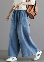 Organic Light Blue Elastische Taillentaschen Cotton Wide Leg Denim Pants Spring