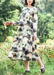 Organic Lotus Quilting Dresses Stand Collar Chinese Button Robes Spring Dresses - bagstylebliss