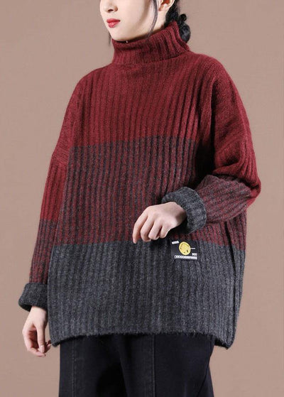 Organic Mulberry Colorblock Casual Fall Knit Sweater - bagstylebliss