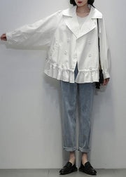 Organic Notched double breast  crane coats white oversized outwear - bagstylebliss