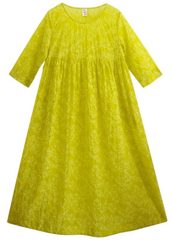 Organic O Neck Cinched Long Shirts Lnspiration Yellow Print Kaftan Dresses - bagstylebliss