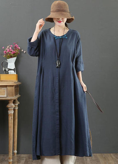 Organic O Neck Patchwork Spring Outfit Wardrobes Navy Maxi Dresses - bagstylebliss