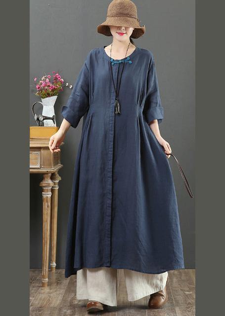 Organic O Neck Patchwork Spring Outfit Wardrobes Navy Maxi Dresses - bagstylebliss