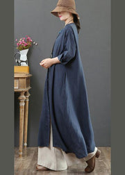 Organic O Neck Patchwork Spring Outfit Wardrobes Navy Maxi Dresses - bagstylebliss