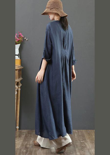 Organic O Neck Patchwork Spring Outfit Wardrobes Navy Maxi Dresses - bagstylebliss