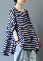 Organic Blue Striped Blouse O Neck Top Photography - bagstylebliss