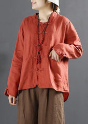 Organic Orange Chinese Button Silhouette Blouses - bagstylebliss