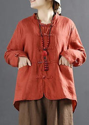 Organic Orange Chinese Button Silhouette Blouses - bagstylebliss