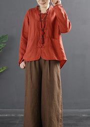 Organic Orange Chinese Button Silhouette Blouses - bagstylebliss