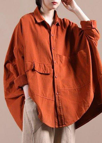 Organic Orange Coat For Woman Wardrobes Lapel Batwing Sleeve Spring Coats - bagstylebliss