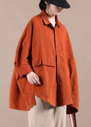 Organic Orange Coat For Woman Wardrobes Lapel Batwing Sleeve Spring Coats - bagstylebliss