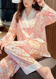 Organic Orange Original Design Print Patchwork Ice Silk Pajamas Two-Piece Set Spring