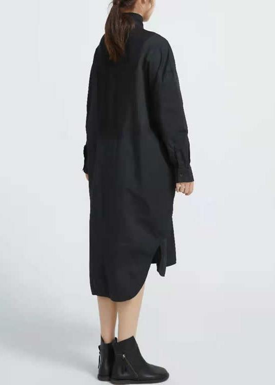 Organic Patchwork cotton Asymmetrical Hem Black Maxi Dresses - bagstylebliss