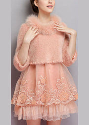 Organic Pink Embroideried Nail bead fashion Winter sweaters Dress