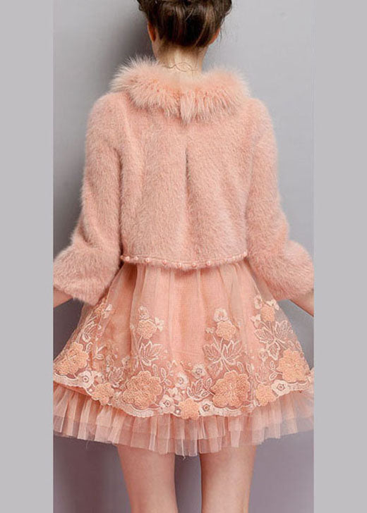 Organic Pink Embroideried Nail bead fashion Winter sweaters Dress