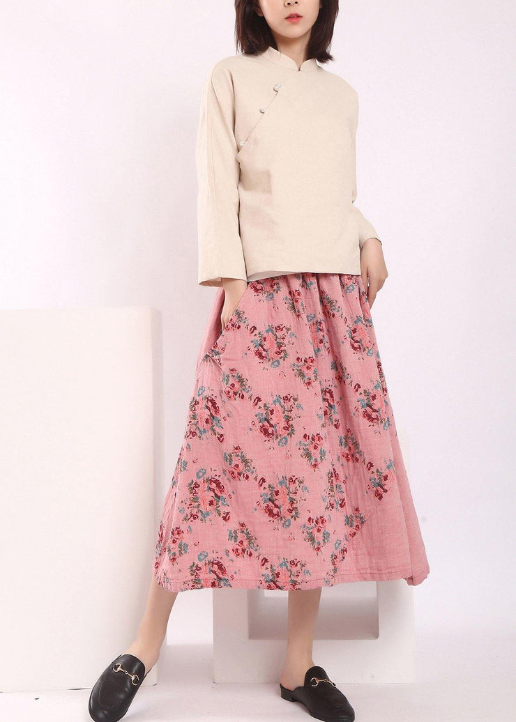 Organic Pink Patchwork A Line Skirts Cotton Linen - bagstylebliss