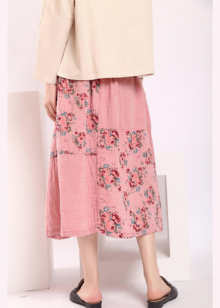 Organic Pink Patchwork A Line Skirts Cotton Linen - bagstylebliss