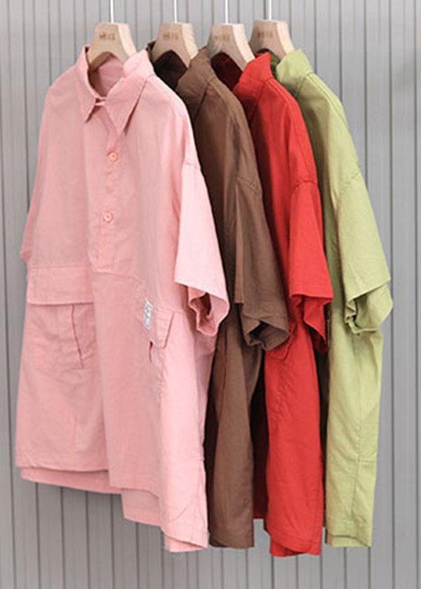 Organic Pink low high design Cotton Short Sleeve Blouses - bagstylebliss