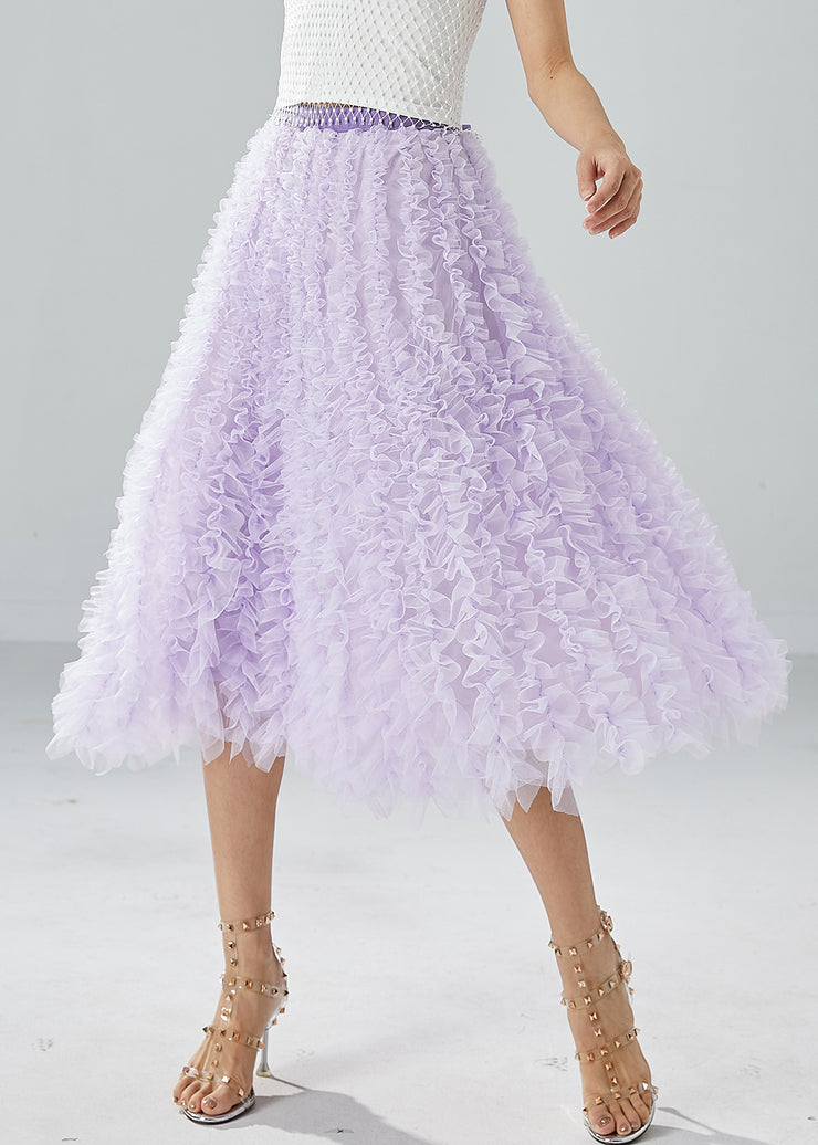 Organic Purple Elastic Waist Ruffled Tulle Holiday Skirt Summer