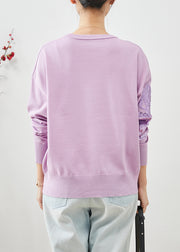 Organic Purple Sequins O-Neck Knit Sweater Winter