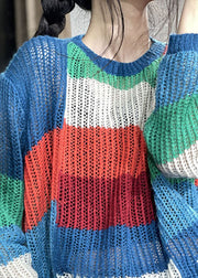 Organic Rainbow Patchwork Loose Casual Herbst Strickpullover