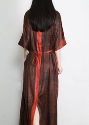 Organic Red Drawstring V Neck Silk Dress - bagstylebliss