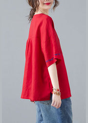 Organic Red Embroideried Patchwork Shirt Half Sleeve