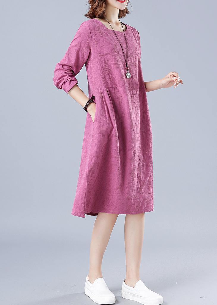 Organic Rose Jacquard Tunic O Neck Loose Spring Dresses - bagstylebliss