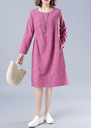 Organic Rose Jacquard Tunic O Neck Loose Spring Dresses - bagstylebliss