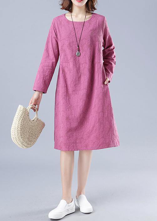 Organic Rose Jacquard Tunic O Neck Loose Spring Dresses - bagstylebliss