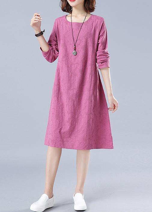 Organic Rose Jacquard Tunic O Neck Loose Spring Dresses - bagstylebliss