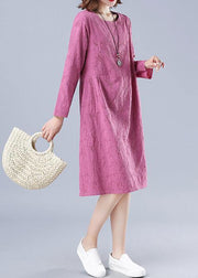 Organic Rose Jacquard Tunic O Neck Loose Spring Dresses - bagstylebliss