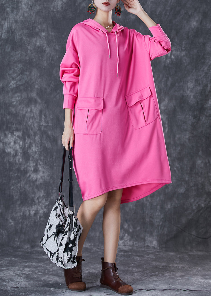 Organic Rose Oversized Pockets Cotton Sweatshirts Dress Fall