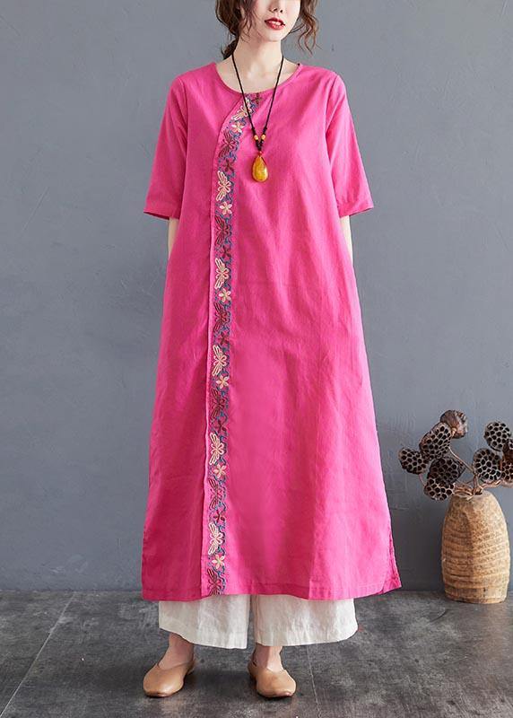 Organic Rose side open Cotton Linen Summer Vacation Dresses - bagstylebliss