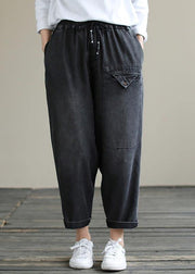 Organic Spring Casual Pants Denim Black Fabrics Cinched Pants - bagstylebliss