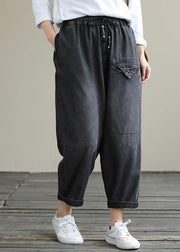 Organic Spring Casual Pants Denim Black Fabrics Cinched Pants - bagstylebliss